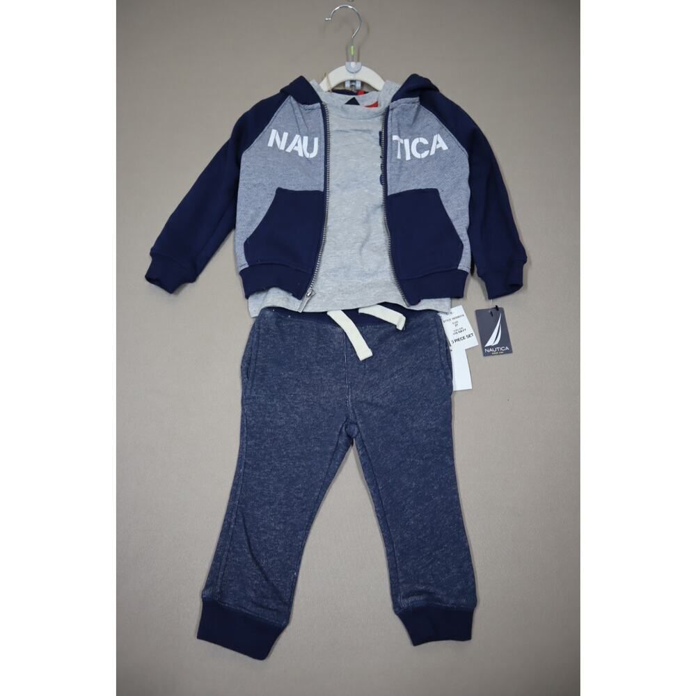 Nautica Boys Navy 3Pc Set with Long Sleeve,‎ Hoodie, and Sweats Size 2T